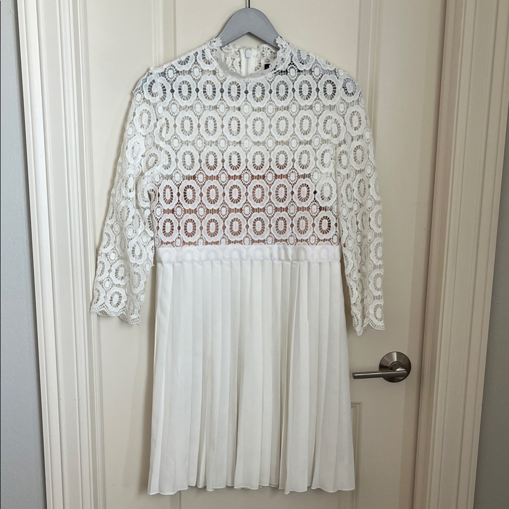 White Lace Pleated Dress - ASOS